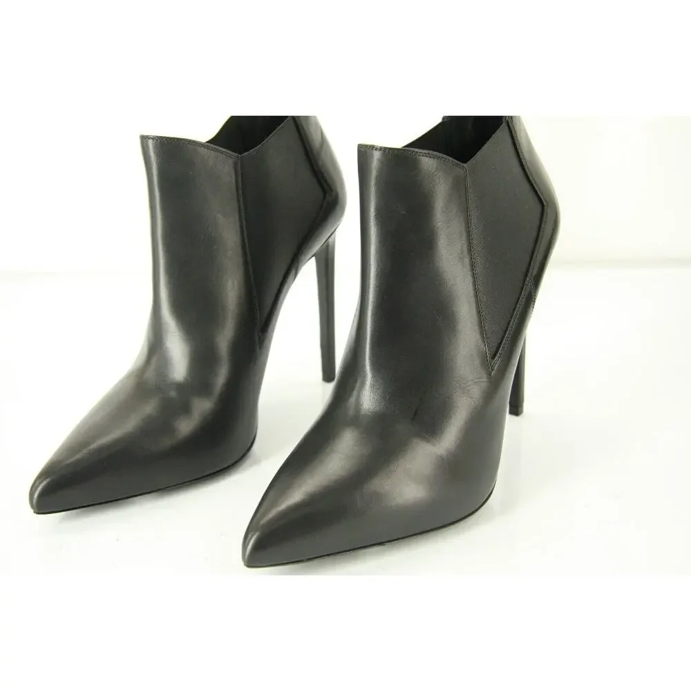 Saint Laurent Black Leather Paris Pointed Toe Ankle Boots Size 39.5 NIB YSL Yves